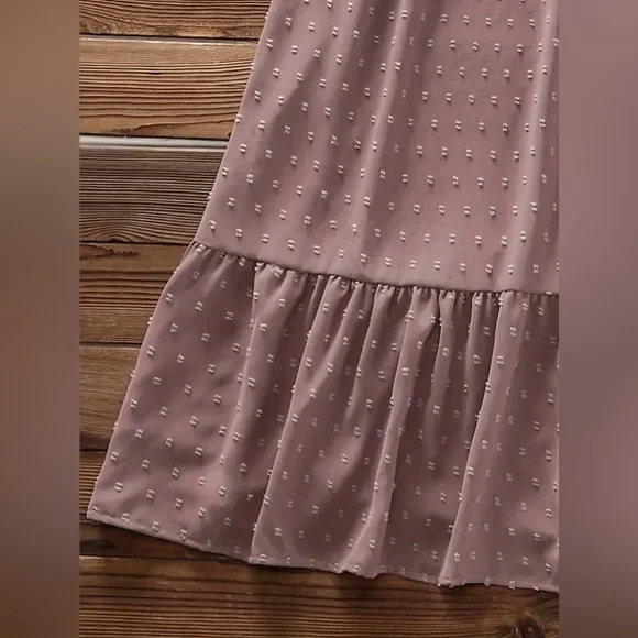 Women's Plus Dusty Rose Solid Swiss Dot Short Sleeve V Neck Smock Dress Size 3XL - Picture 6 of 11